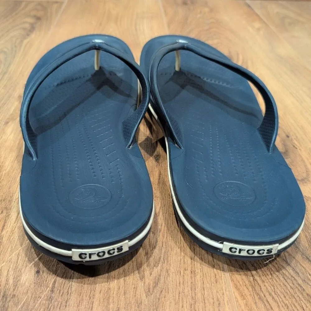 CROCS Crocband Flip Navy Blue Thong Flip Flops with Logo Size 12 Mens